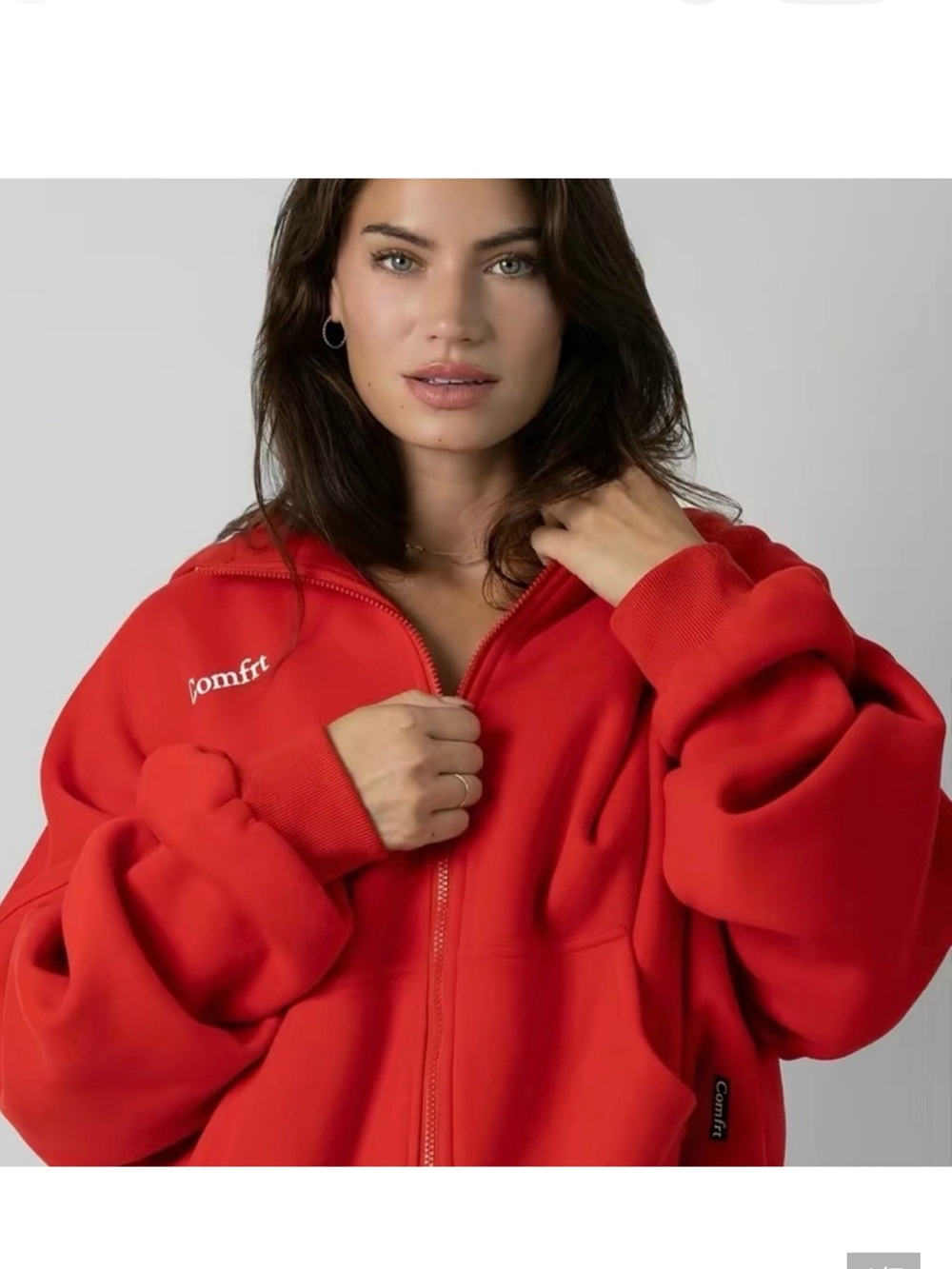 Comfrt Red Oversized Zip-Up Hoodie